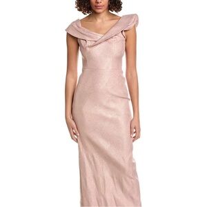 Teri Jon Dusty Rose Off-Shoulder Maxi Gown